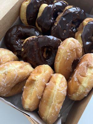 Plain Glazed and Chocolate Glazed Dozen Donuts