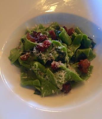 Foraged Leek Pasta with crispy guiancale