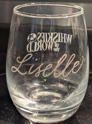 Engraved tasting glass.