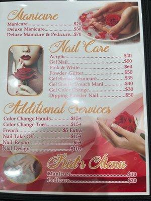 Manicure menu