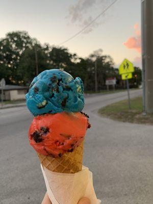 Cookie Monster (top) and Spider-Man (bottom)