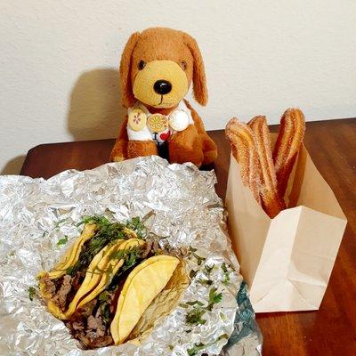 Beef street tacos and churros.