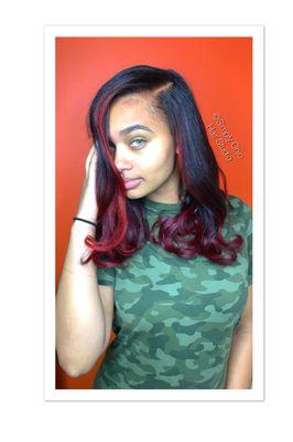 Custom color on my relaxer free client. Treatment, Silkout, trim and style. Healthy Hair!!