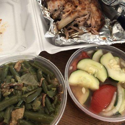 Green beans + cucumber salad + pork ribs