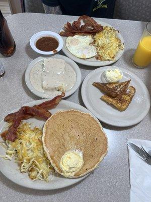 American Breakfast with Protein, Pancake, French Toast, Orange Juice