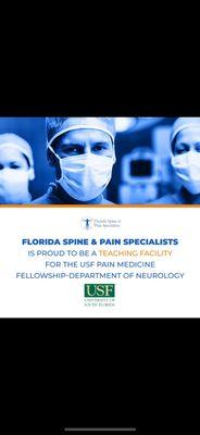 Proud to be a teaching facility for USF Pain Medicine Fellowship