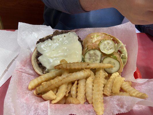 Double burger with seasoned fries