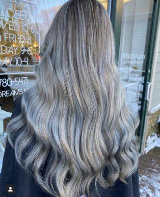 Blue silver ashy toned blonde