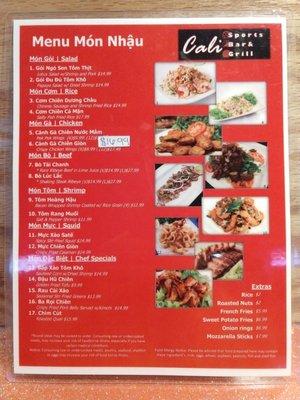 The menu. Vietnamese grub