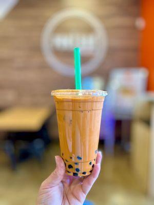 Lovely Thai Tea with boba - got it free with all my points on their internal rewards program! :D