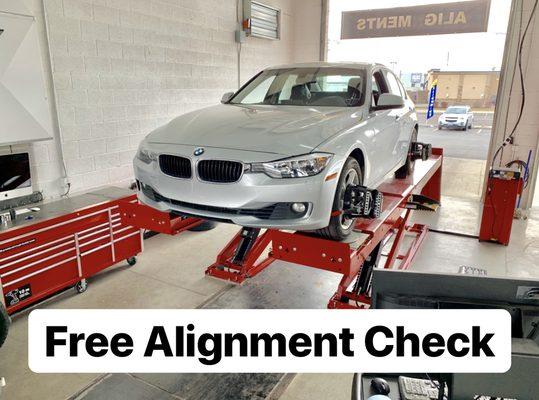 We offer a Free Alignment Check. It takes under 3-minutes to get alignment results on your vehicle.