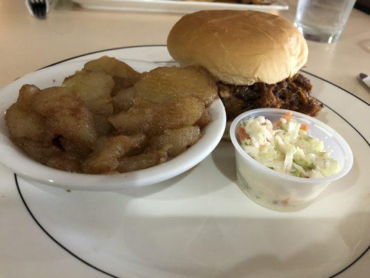 Regular pork bbq and fried apples.