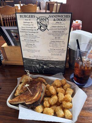 Patty "Felt" with Tots and a Diet Coke.