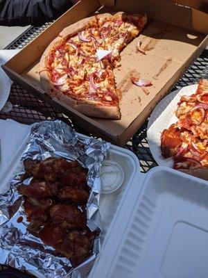 BBQ Chicken pizza & wings