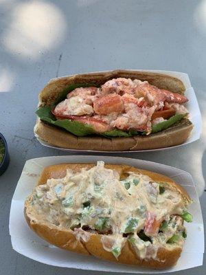 Regular lobster roll above and the spicy lobster roll below. Delicious!