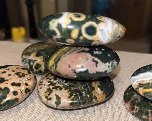 Beautiful ocean, jasper palm stones