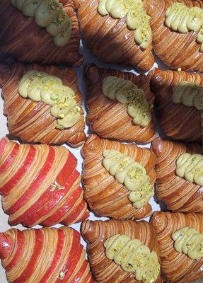 Daily baked French croissants. Pistachio & strawberry