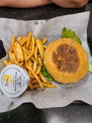 Single Green Chilie Swiss Burger with Beer Battered Fries