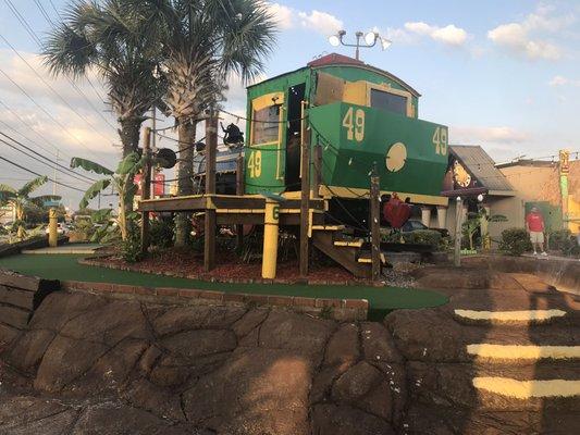 An old train featured at the 6th hole. You can even get inside!