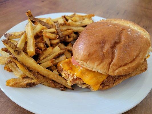 Spicy Chicken Sandwich with fries.