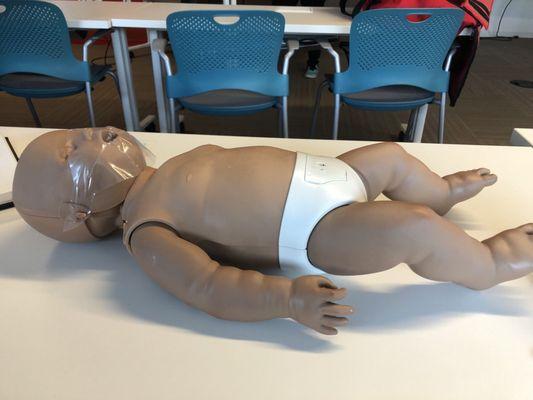 My  to perform CPR and use the AED on.