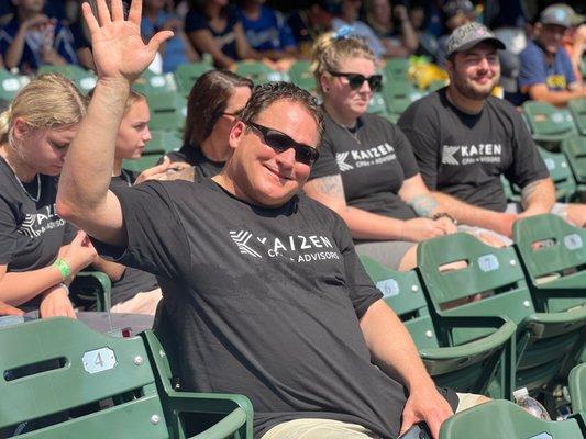 Team Kaizen members and family at a Cubs-Brewers game