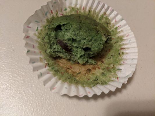 Pandan banana bread muffin, half eaten, shelter in place