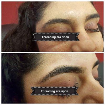 Eyebrow threading at our place before and after