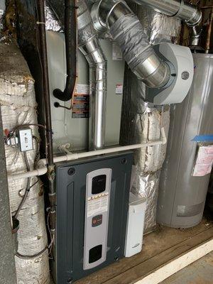 A newly installed Aprilaire furnace and hot water heater.