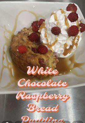 white chocolate raspberry bread pudding