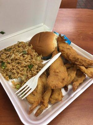 2 PC Fish 6 pc shrimp w/ fried rice