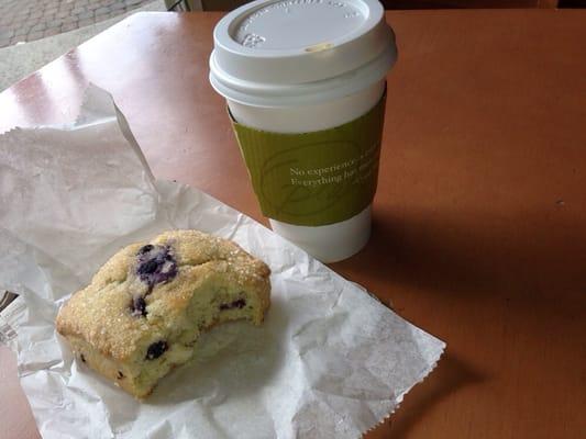 Blueberry scone and caramel macchiato