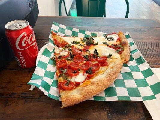 Pepperoni and Margherita slices with fresh basil and super tasty mozzarella!