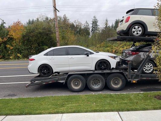 Car on a trailer