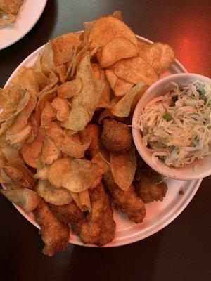 Fish & Chips (with slaw and hush puppies!) yum!