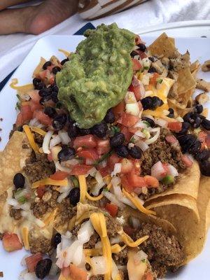 Beef and chicken nachos