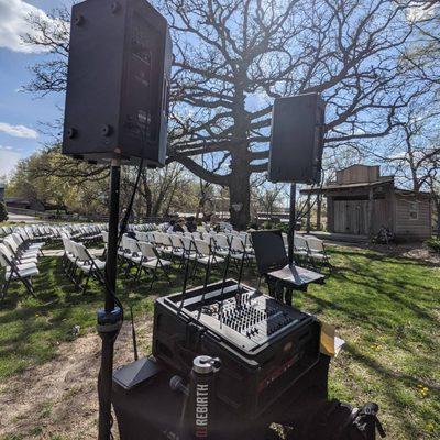 A very pretty photo of our outdoor Wedding Ceremony setup during 2021 at Jacob & Ally's Wedding at Bellevue Berry Farm in Papillion NE!