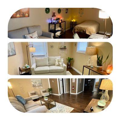 Mental health therapy space, Reiki room, and waiting area