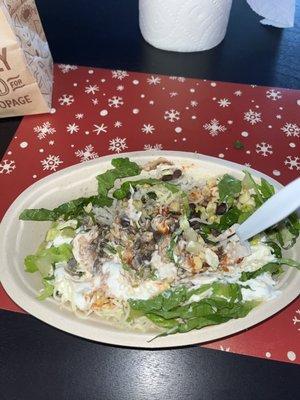 The bowl that was suppose to be Barbacoa Bowl Pinto Beans, Brown Rice, Romaine Lettuce, Sour Cream, Cheese, Queso Blanco