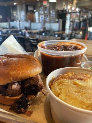 Brisket, corn pudding and chili