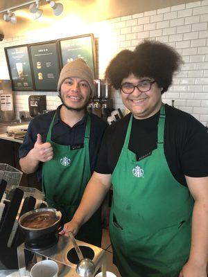 Carlos and Violet always ready to make your coffee drinks