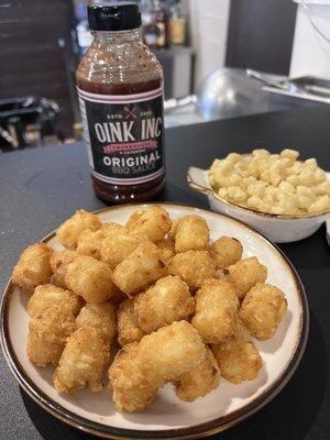 Tots, Mac & Cheese, and their yummy BBQ sauce