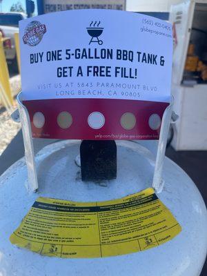 BUY ONE 5-GALLON BBQ TANK AND GET A FREE FILL!