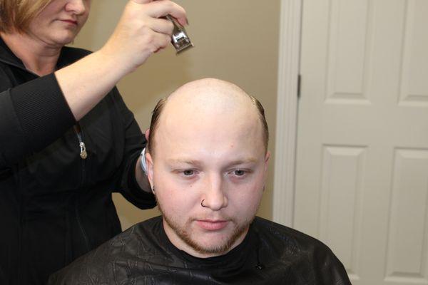 Here is Caden before having his non-surgical hair replacement system applied.