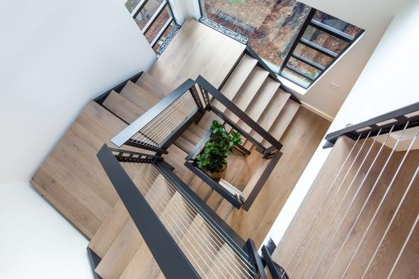 Beautiful staircase in new home in Mill Valley, CA.