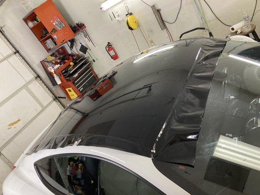 Vehicle wrap people do the roof for contrast and protect the paint we also offer clear bra