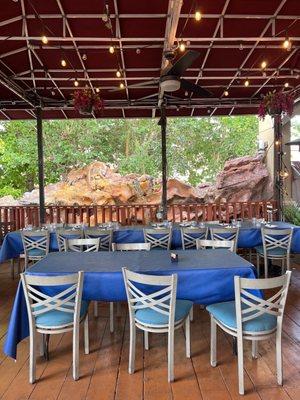 Outside patio seating for a Mother's Day family dinner.