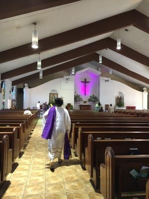 The youth seem to be preparing for a special lenten show ...scene from the back looking at the altar