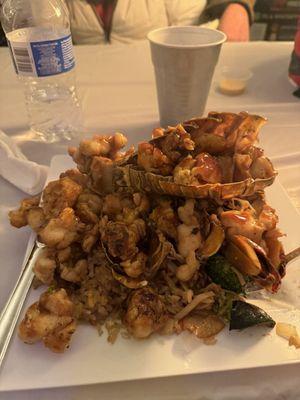 3 Lobster Tails, Fried Rice, Noodles and Veggies