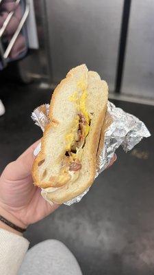 Bacon egg and cheese on a roll